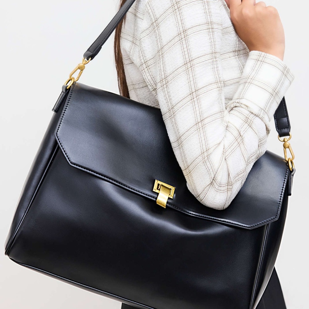 NWOT Elegant Black Vegan Leather Tote Bag